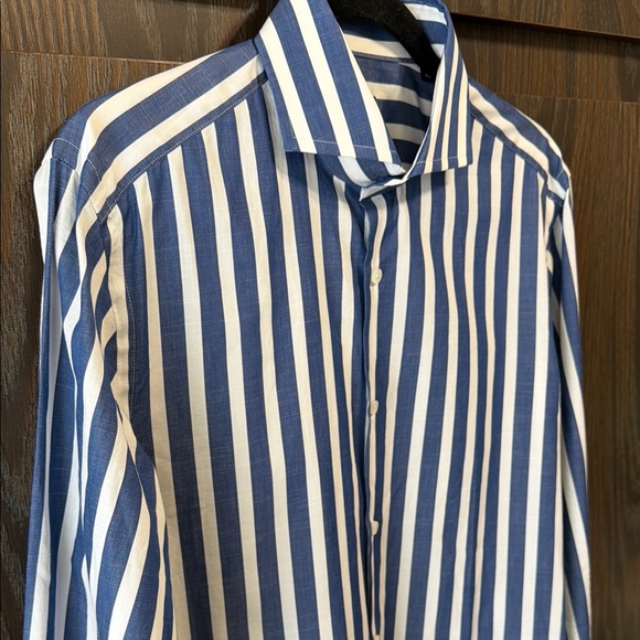 Boss Hugo Boss Blue/White Striped Men's Dress Shirt, 39 15.5 Slim Like New - Picture 4 of 10
